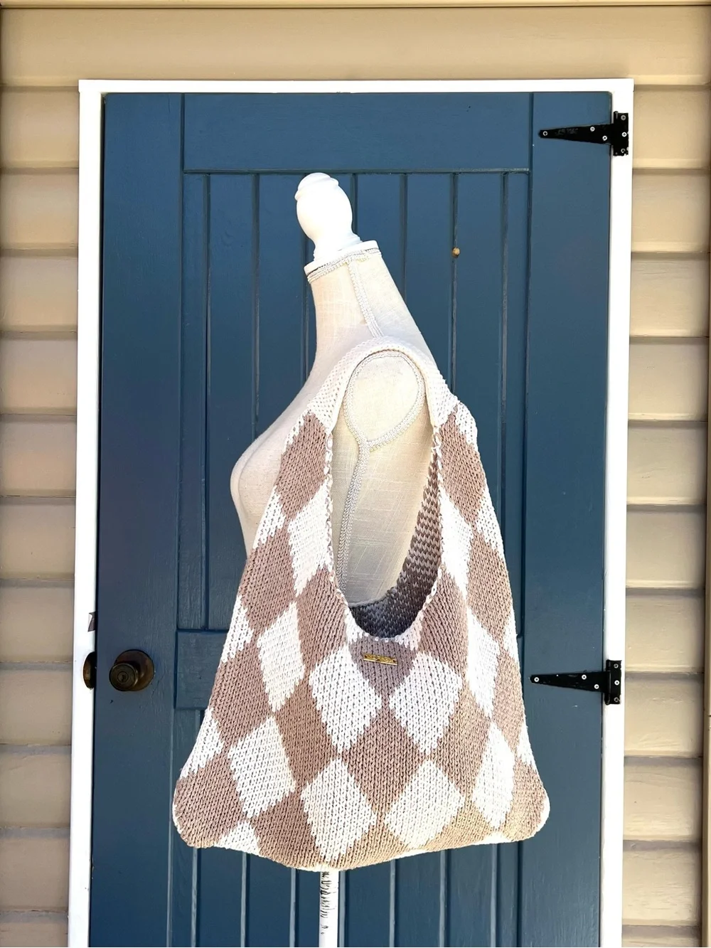 Kopari Limited Edition Checkered Knit Cream and Tan
